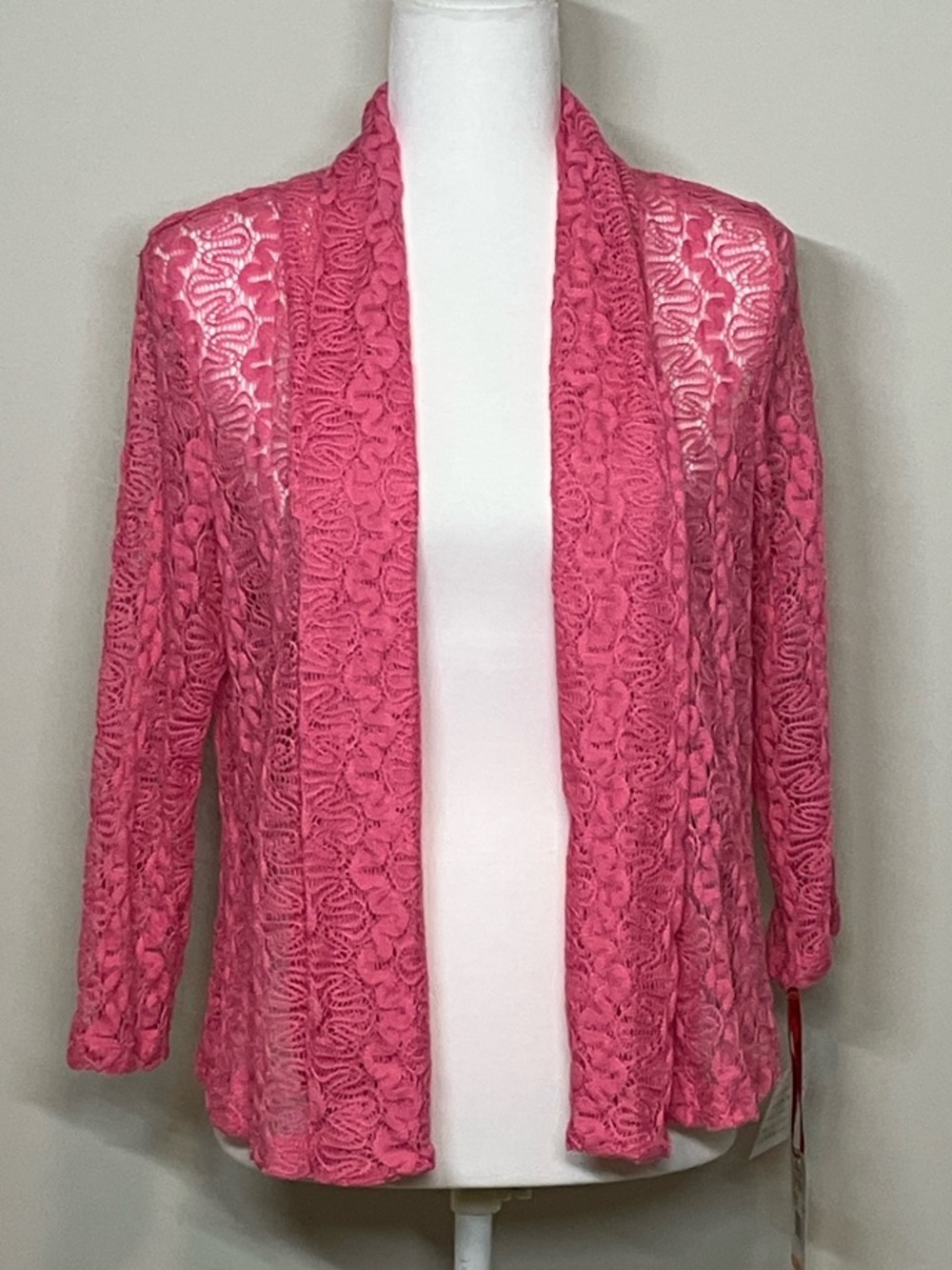 Ruby Rd Favorites Shrug Cardigan Bolero Pink Open Knit Crochet NWT Womens size S